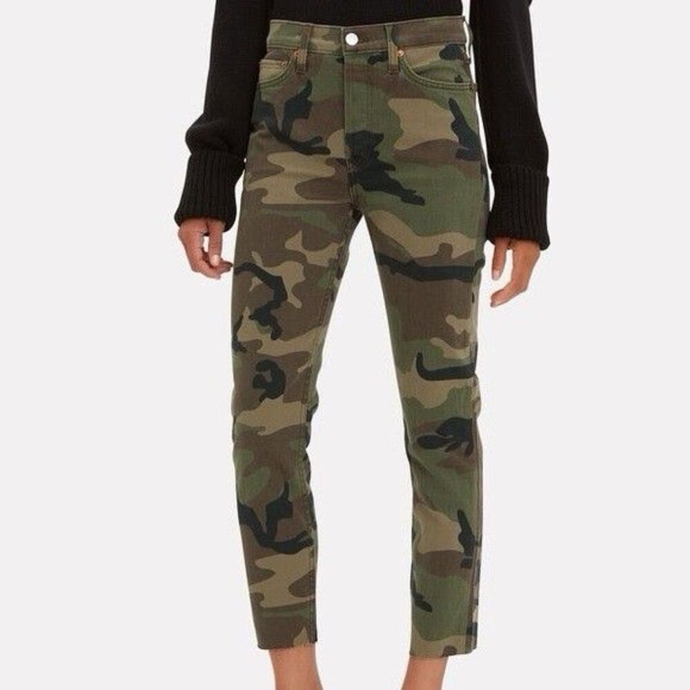 Re/Done Camo High Rise Ankle Crop Jeans Size 24 Raw Hem 100% Cotton